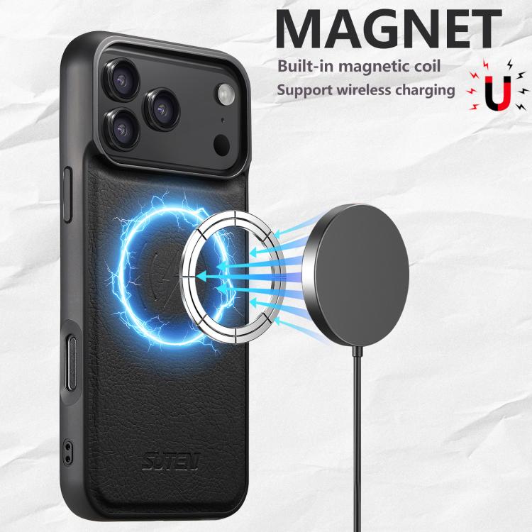 For iPhone 17 Pro Max Suteni G5 Litchi Leather Magnetic MagSafe Phone Case