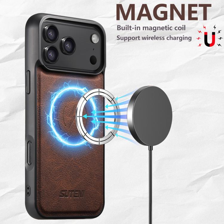 For iPhone 17 Pro Max Suteni G5 Litchi Leather Magnetic MagSafe Phone Case
