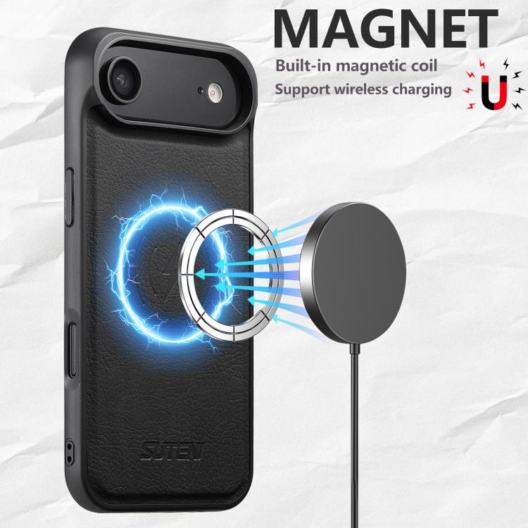 For iPhone Air Suteni G5 Litchi Leather Magnetic MagSafe Phone Case
