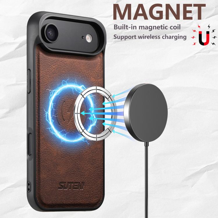 For iPhone Air Suteni G5 Litchi Leather Magnetic MagSafe Phone Case