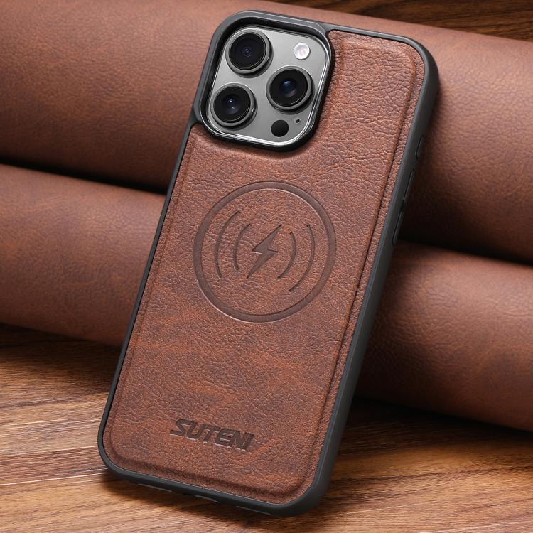 For iPhone 15 Plus Suteni G5 Litchi Leather Magnetic MagSafe Phone Case