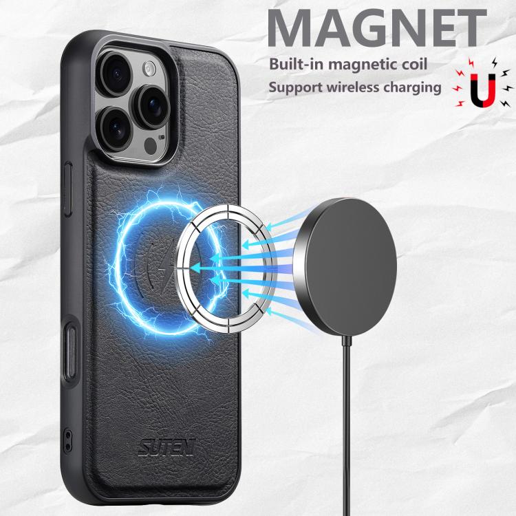 For iPhone 15 Suteni G5 Litchi Leather Magnetic MagSafe Phone Case
