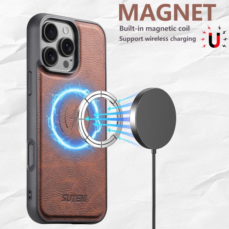 For iPhone 14 Plus Suteni G5 Litchi Leather Magnetic MagSafe Phone Case