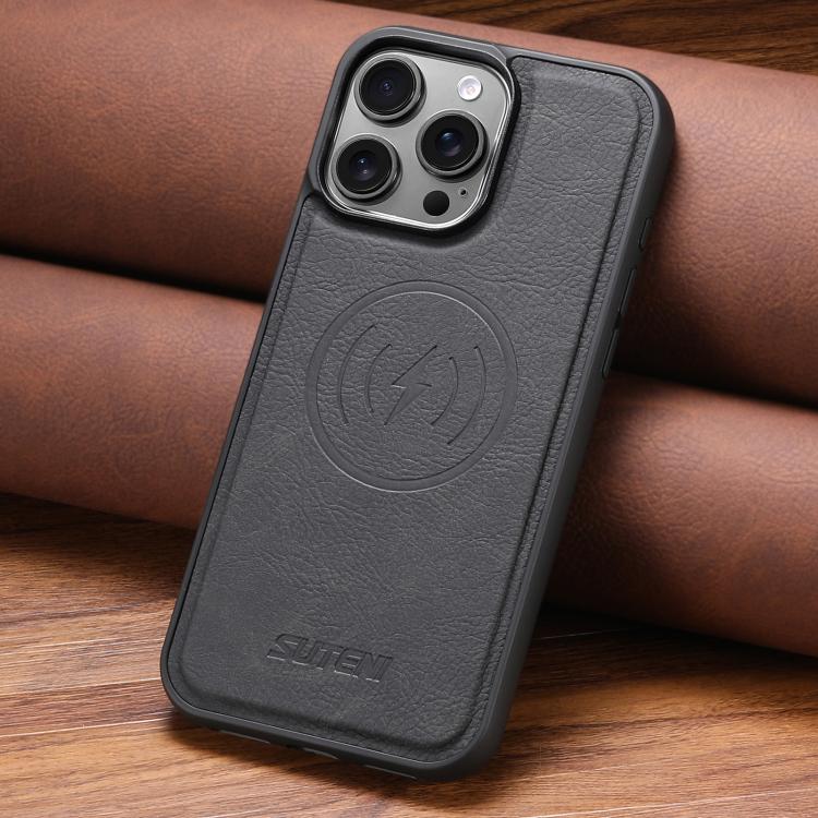 For iPhone 14 Suteni G5 Litchi Leather Magnetic MagSafe Phone Case