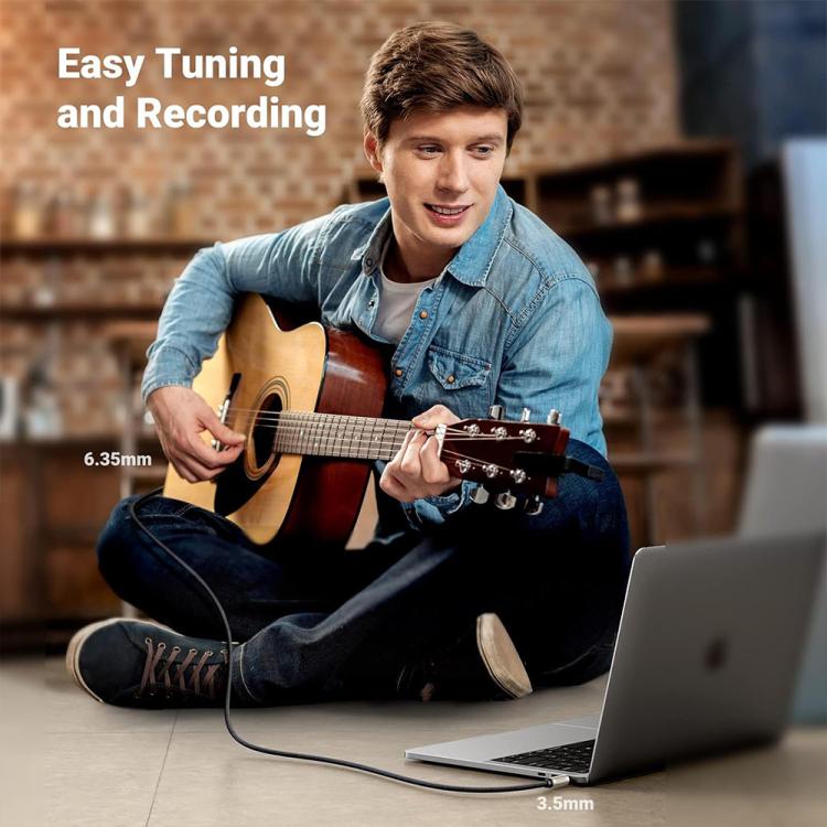 JUNSUNMAY 6.35mm Male to 3.5mm TRS Male Stereo Audio Cable Guitar Cord, Length:1.8m