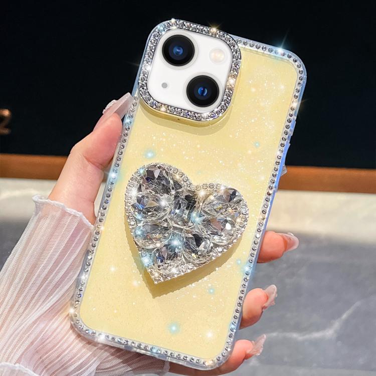 For iPhone 13 Diamond Glitter Gemstone Heart Holder Phone Case