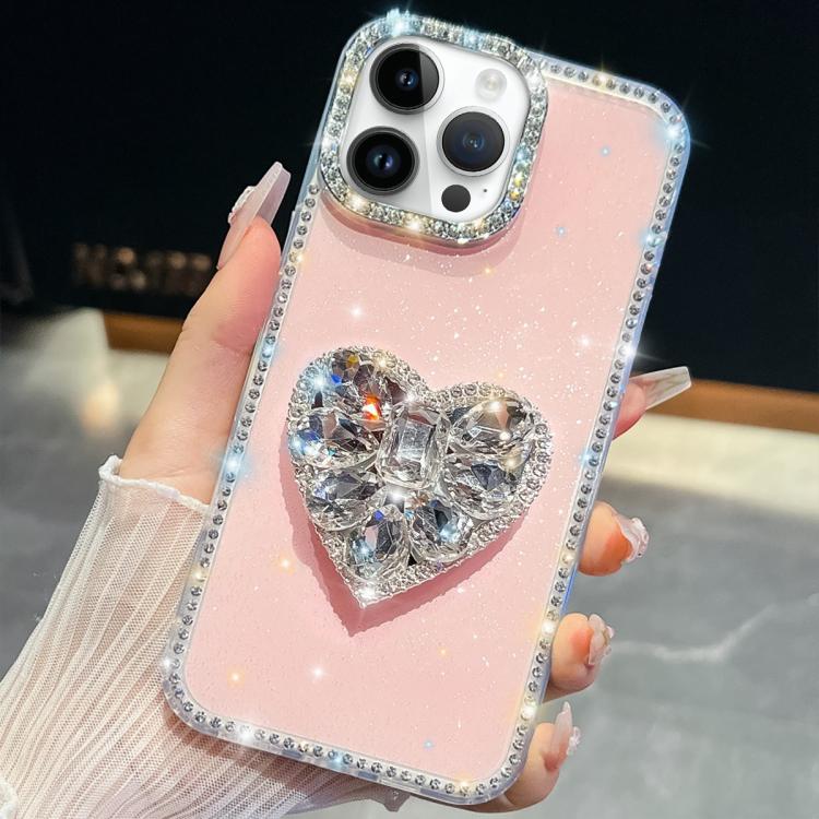 For iPhone 13 Pro Diamond Glitter Gemstone Heart Holder Phone Case