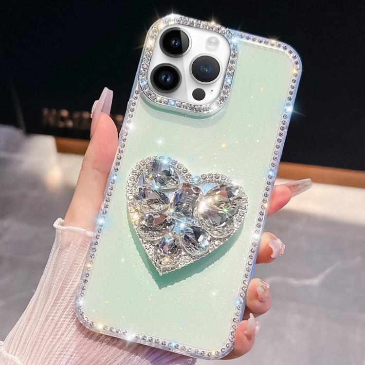 For iPhone 13 Pro Max Diamond Glitter Gemstone Heart Holder Phone Case