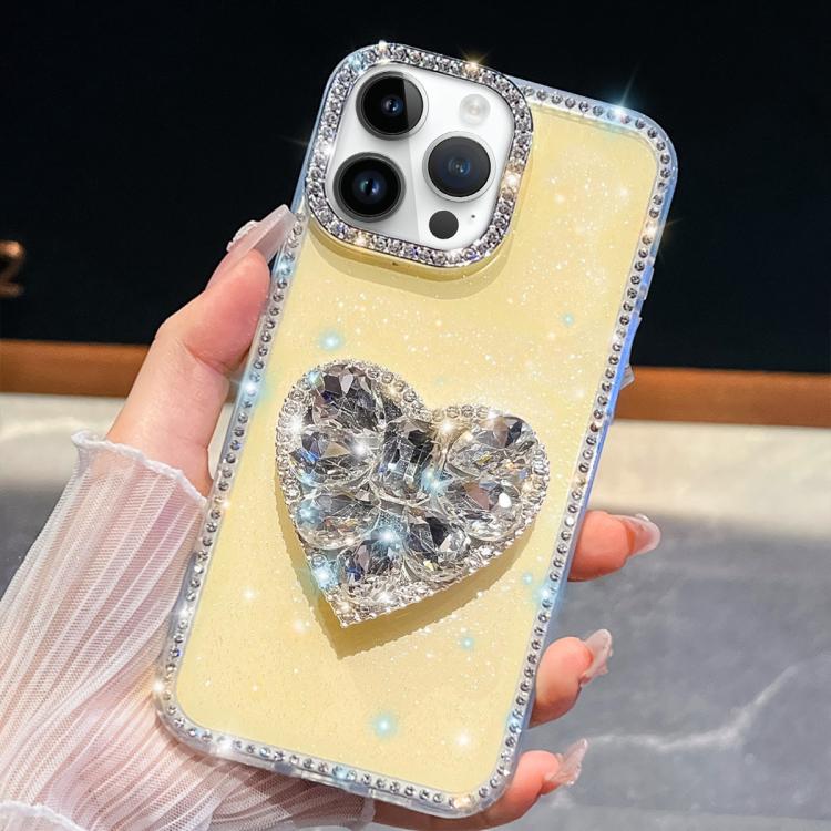 For iPhone 14 Pro Diamond Glitter Gemstone Heart Holder Phone Case