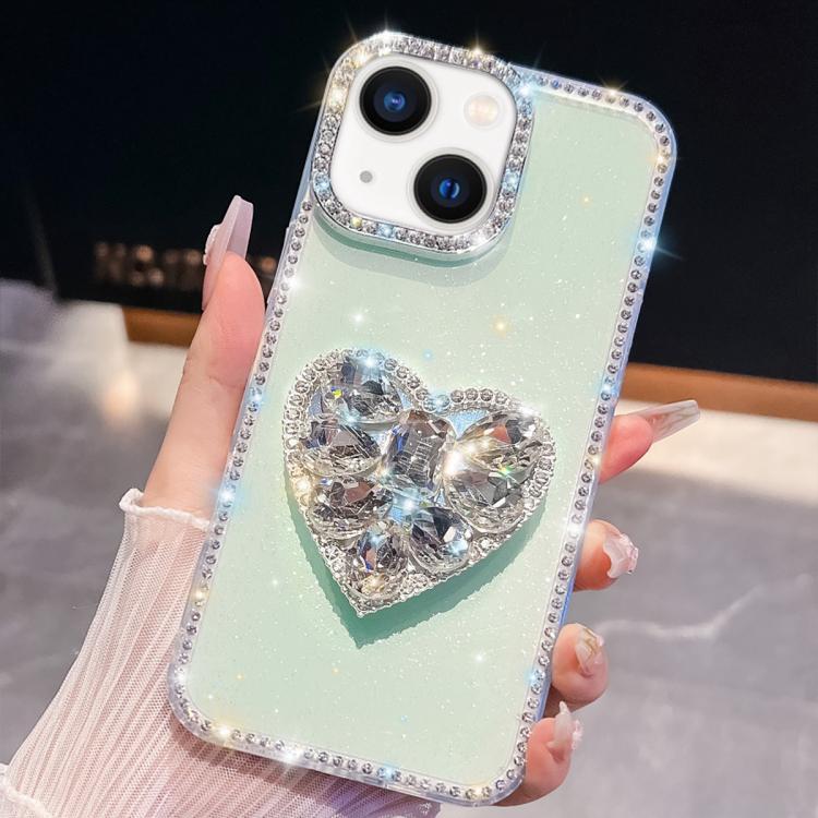For iPhone 15 Diamond Glitter Gemstone Heart Holder Phone Case