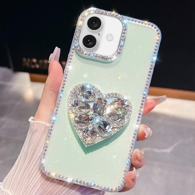 For iPhone 16 Diamond Glitter Gemstone Heart Holder Phone Case