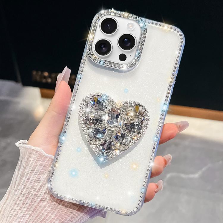 For iPhone 16 Pro Diamond Glitter Gemstone Heart Holder Phone Case