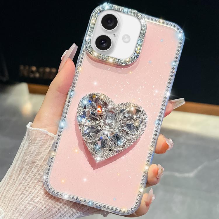 For iPhone 17 Diamond Glitter Gemstone Heart Holder Phone Case