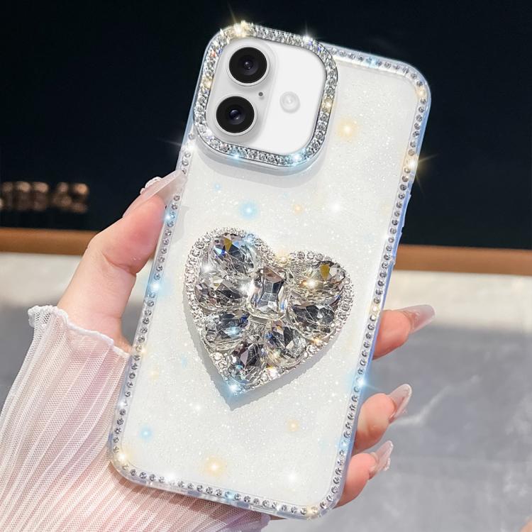 For iPhone 17 Diamond Glitter Gemstone Heart Holder Phone Case