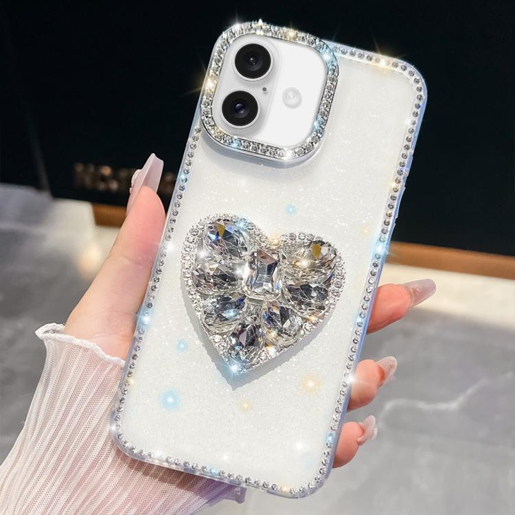 For iPhone 17 Diamond Glitter Gemstone Heart Holder Phone Case