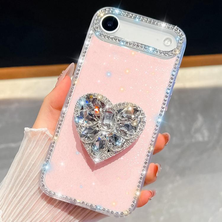 For iPhone Air Diamond Glitter Gemstone Heart Holder Phone Case