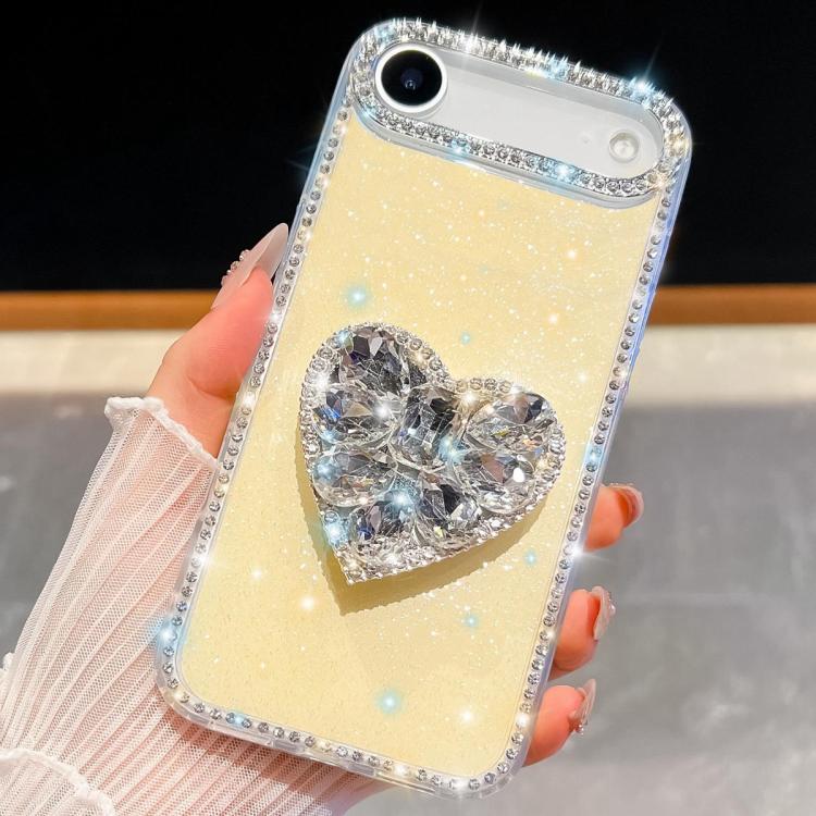 For iPhone Air Diamond Glitter Gemstone Heart Holder Phone Case