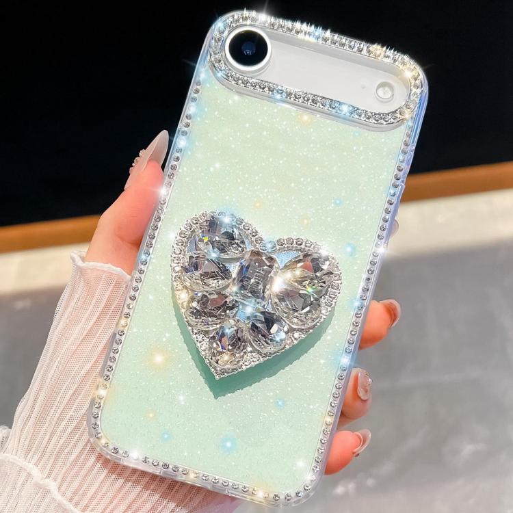 For iPhone Air Diamond Glitter Gemstone Heart Holder Phone Case