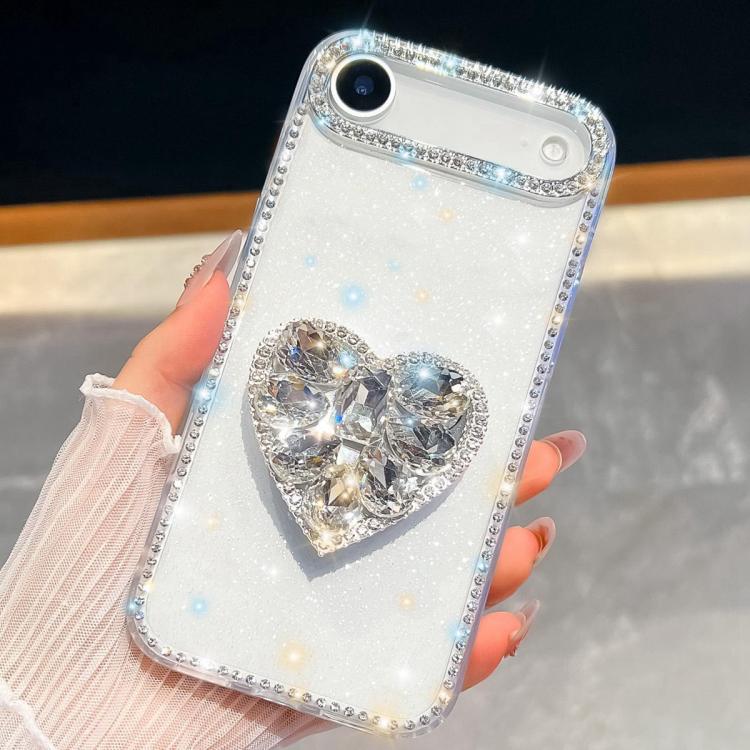 For iPhone Air Diamond Glitter Gemstone Heart Holder Phone Case