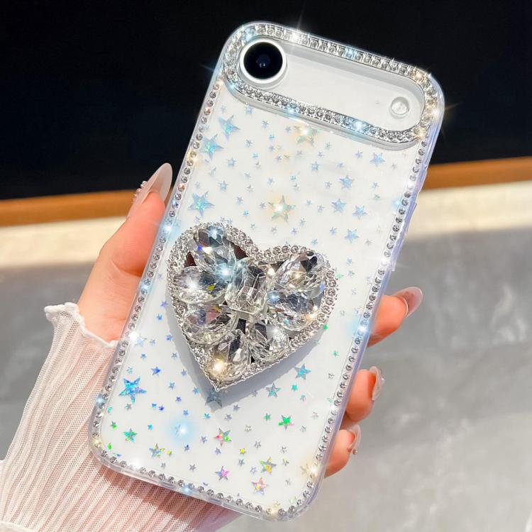 For iPhone Air Diamond Glitter Gemstone Heart Holder Phone Case