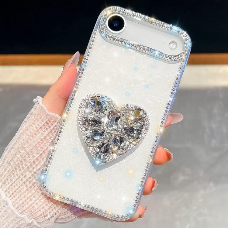 For iPhone Air Diamond Glitter Gemstone Heart Holder Phone Case