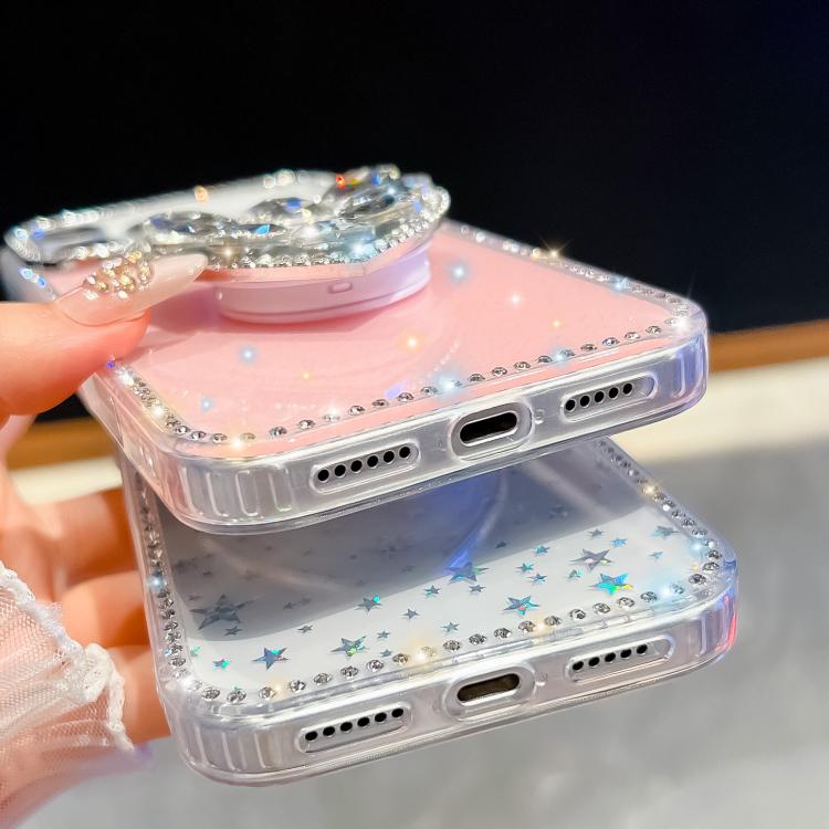 For iPhone 15 Pro Diamond Glitter Gemstone Heart Holder Phone Case