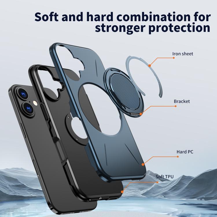 For iPhone 16 Kalebol Magnetic MagSafe Rotation Holder PC Phone Case