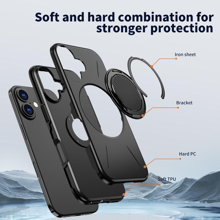 For iPhone 16 Plus Kalebol Magnetic MagSafe Rotation Holder PC Phone Case