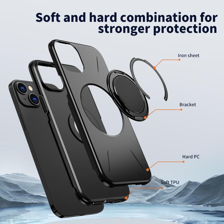 For iPhone 15 Kalebol Magnetic MagSafe Rotation Holder PC Phone Case