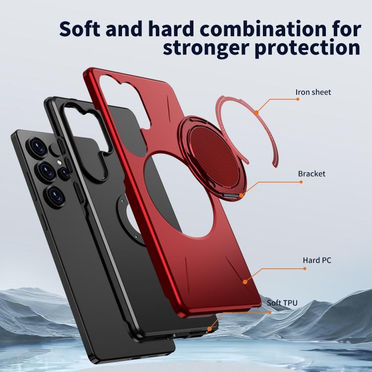For Samsung Galaxy S22 Ultra 5G Kalebol Magnetic MagSafe Rotation Holder PC Phone Case