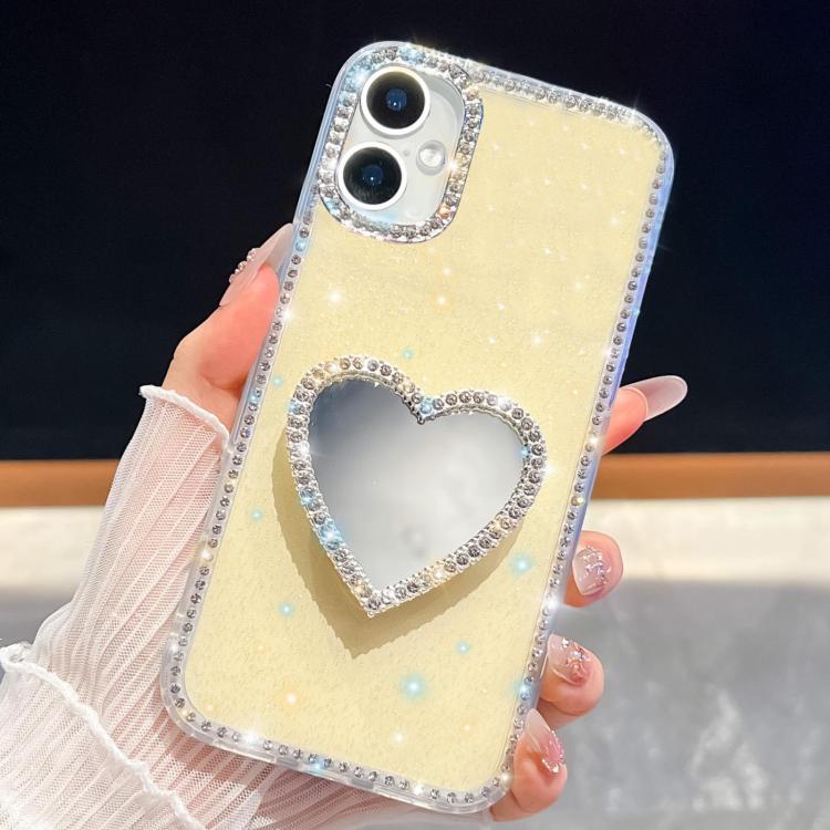 For iPhone 17 Diamond Glitter Mirror Heart Holder Phone Case