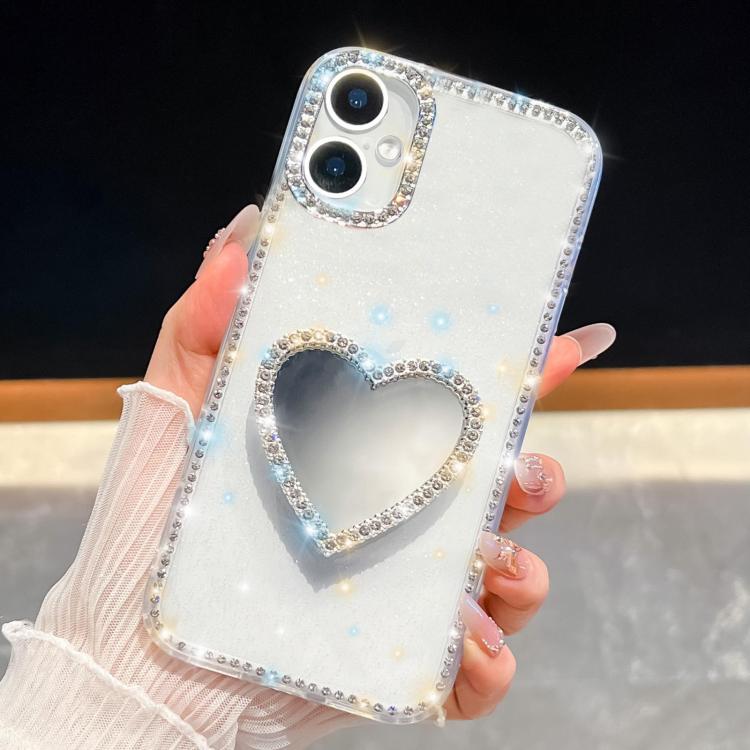 For iPhone 17 Diamond Glitter Mirror Heart Holder Phone Case