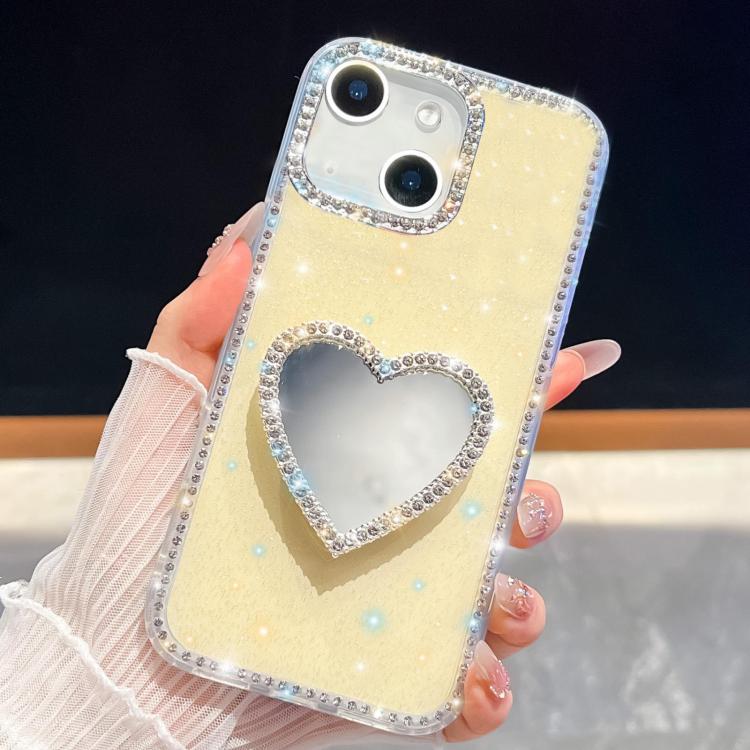 For iPhone 13 Diamond Glitter Mirror Heart Holder Phone Case