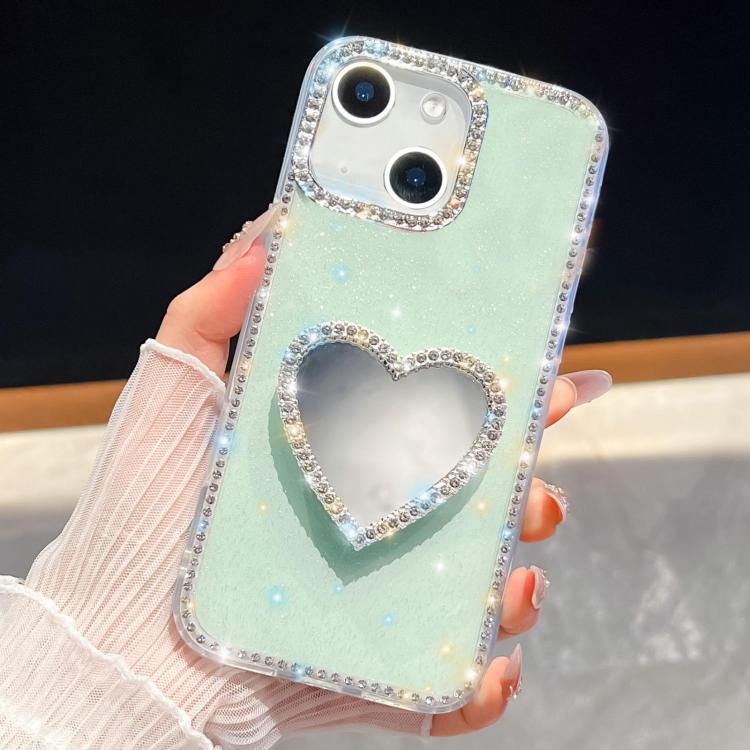 For iPhone 13 Diamond Glitter Mirror Heart Holder Phone Case