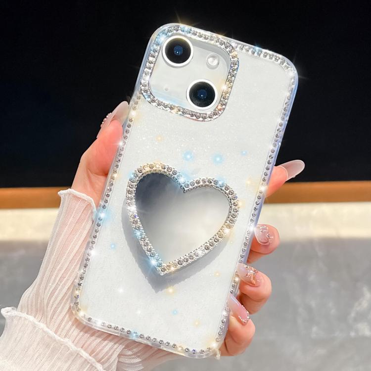 For iPhone 13 Diamond Glitter Mirror Heart Holder Phone Case