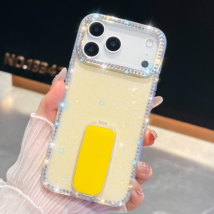 For iPhone 17 Pro Max Rhinestone Glitter TPU 4-corners Anti-fall Phone Case with Holder