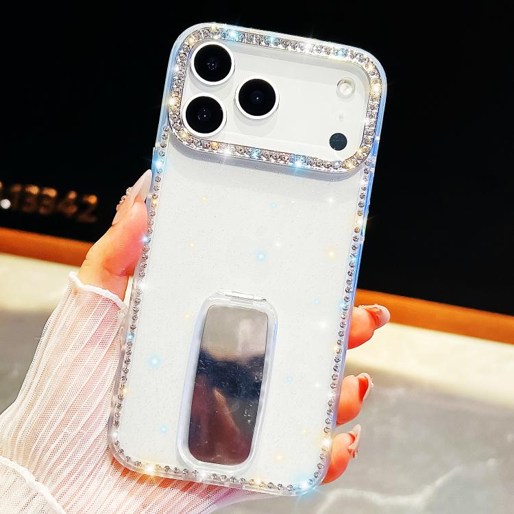 For iPhone 17 Pro Max Rhinestone Glitter TPU 4-corners Anti-fall Phone Case with Holder