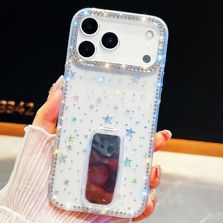 For iPhone 17 Pro Max Rhinestone Glitter TPU 4-corners Anti-fall Phone Case with Holder