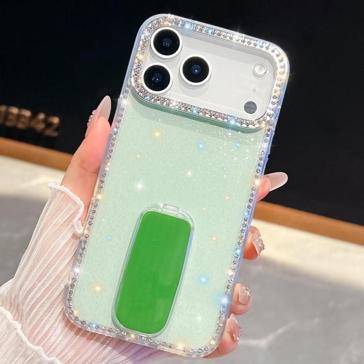 For iPhone 17 Pro Rhinestone Glitter TPU 4-corners Anti-fall Phone Case with Holder