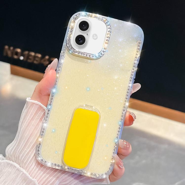 For iPhone 17 Rhinestone Glitter TPU 4-corners Anti-fall Phone Case with Holder
