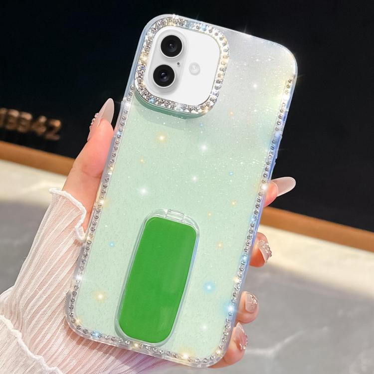 For iPhone 17 Rhinestone Glitter TPU 4-corners Anti-fall Phone Case with Holder