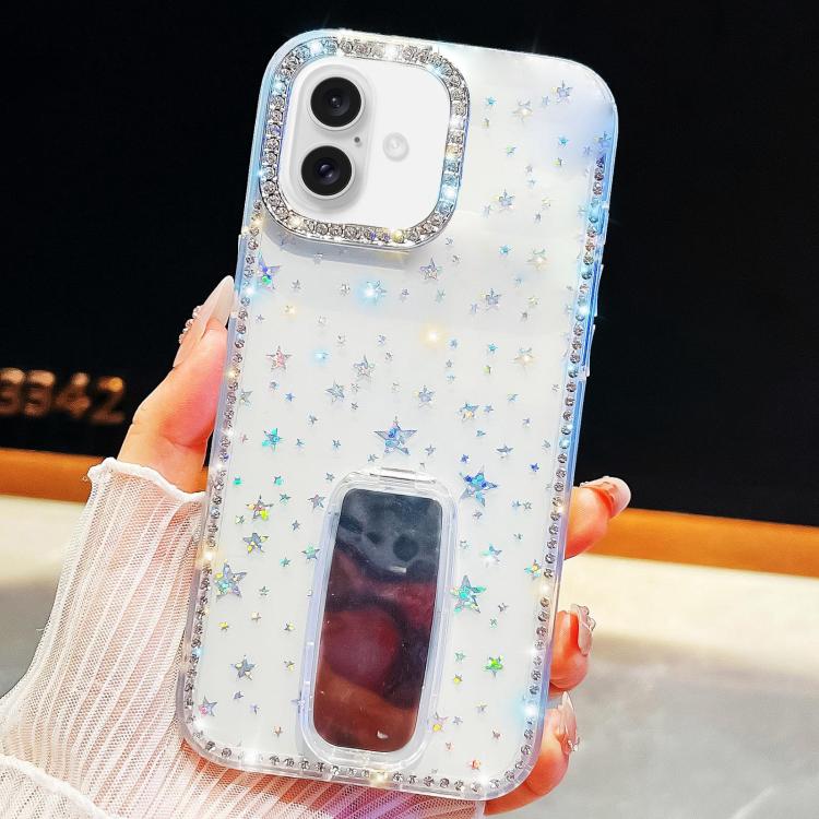 For iPhone 17 Rhinestone Glitter TPU 4-corners Anti-fall Phone Case with Holder