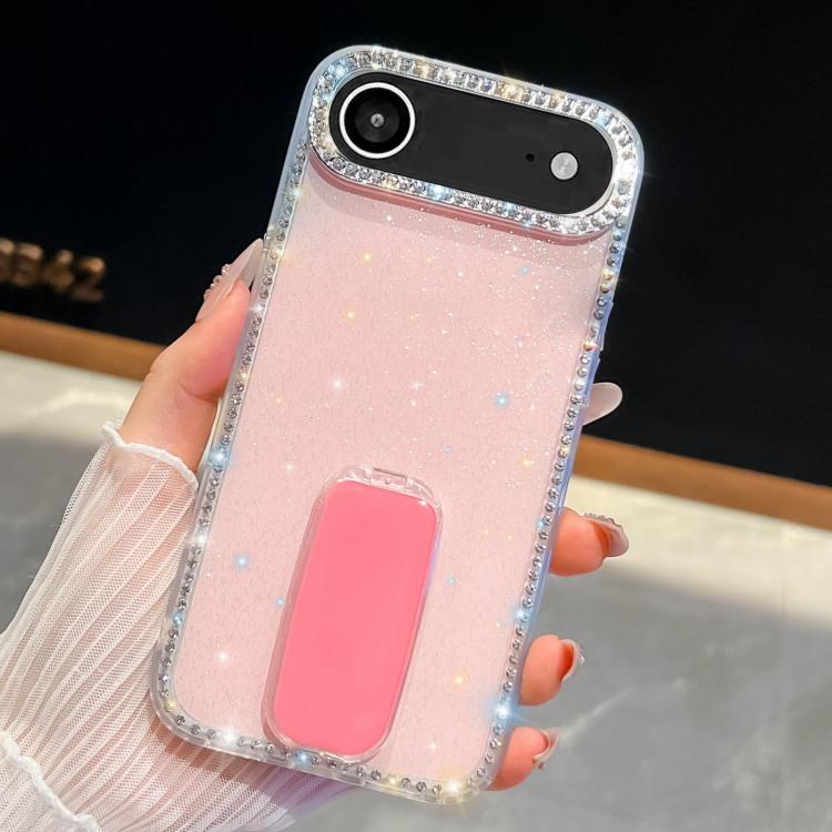 For iPhone Air Rhinestone Glitter TPU 4-corners Anti-fall Phone Case with Holder