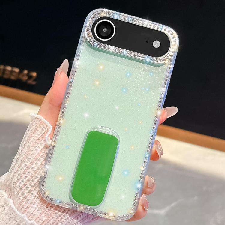 For iPhone Air Rhinestone Glitter TPU 4-corners Anti-fall Phone Case with Holder