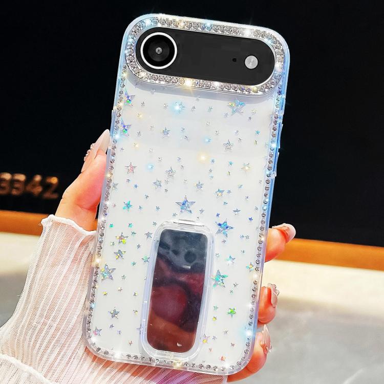 For iPhone Air Rhinestone Glitter TPU 4-corners Anti-fall Phone Case with Holder