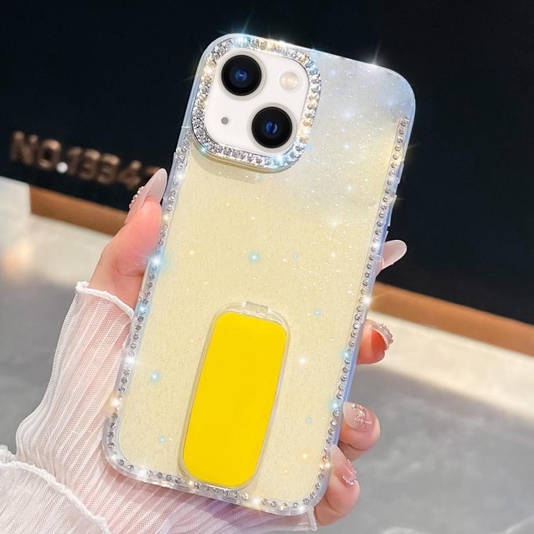 For iPhone 14 Rhinestone Glitter TPU 4-corners Anti-fall Phone Case with Holder