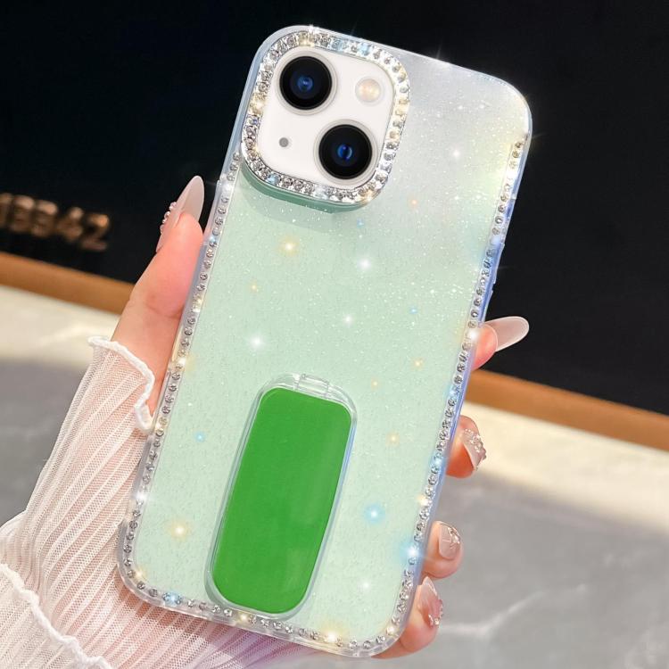 For iPhone 14 Rhinestone Glitter TPU 4-corners Anti-fall Phone Case with Holder