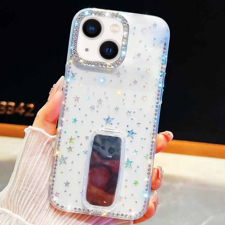 For iPhone 14 Rhinestone Glitter TPU 4-corners Anti-fall Phone Case with Holder