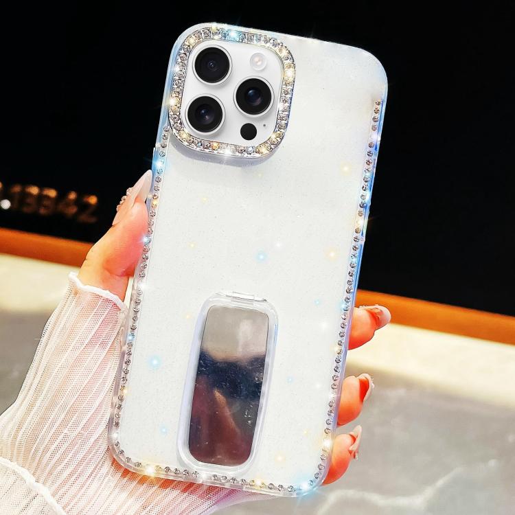 For iPhone 14 Pro Max Rhinestone Glitter TPU 4-corners Anti-fall Phone Case with Holder