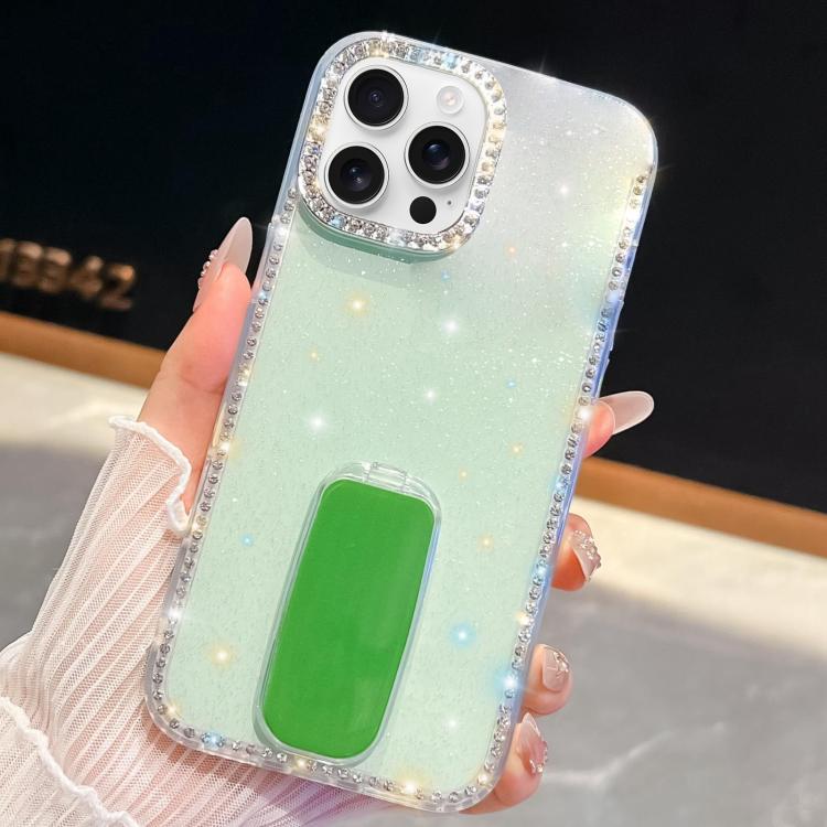 For iPhone 13 Pro Max Rhinestone Glitter TPU 4-corners Anti-fall Phone Case with Holder